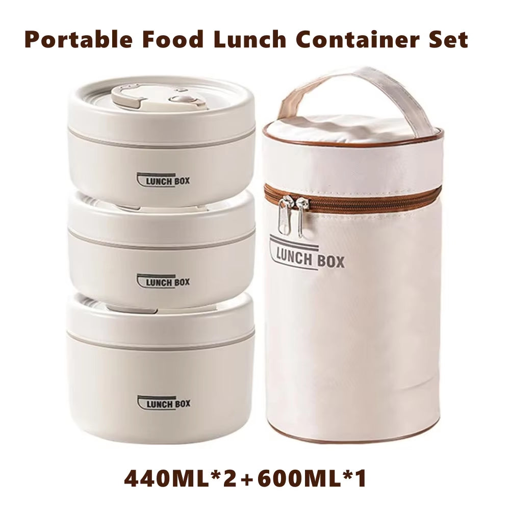 Portable Insulated Food Lunch Container Set with Thermal Lunch Box 3 Separate Stackable Lunch Container for Adult Kids