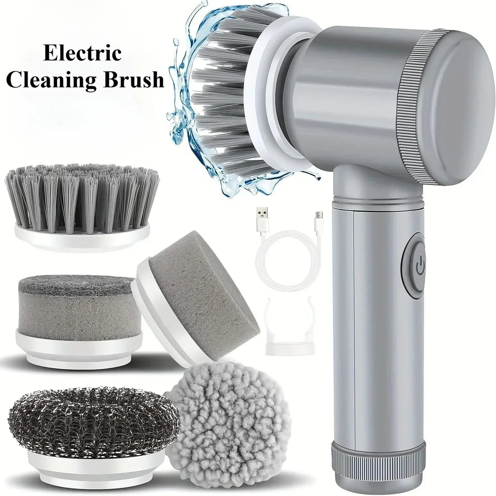 5-in-1 Electric Rotating Cleaning Brush – Multi-Purpose Home & Bathroom Cleaner
