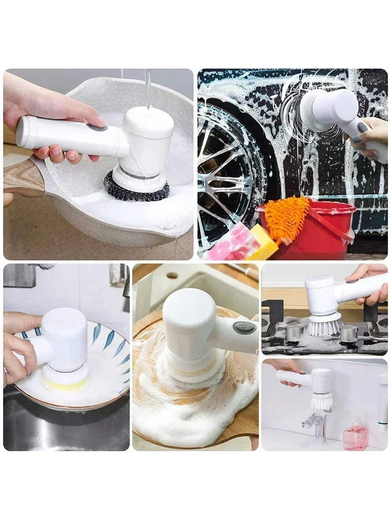 5-in-1 Electric Rotating Cleaning Brush – Multi-Purpose Home & Bathroom Cleaner