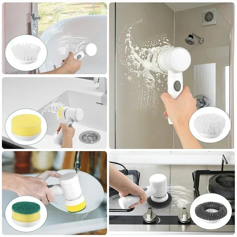 5-in-1 Electric Rotating Cleaning Brush – Multi-Purpose Home & Bathroom Cleaner