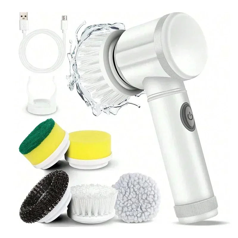 5-in-1 Electric Rotating Cleaning Brush – Multi-Purpose Home & Bathroom Cleaner
